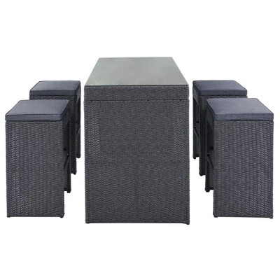 5pc Outdoor Rattan Bar Set With Stools & Cushions- Gray - WELLFOR 2 5pc Outdoor Rattan Bar Set With Stools & Cushions- Gray - WELLFOR - Image 2