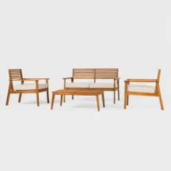 Saracina Home 4pc Mid-Century Modern Slatted Acacia Outdoor Patio Conversation Furniture Set -Garden Furniture Store GUEST 5bd5681e 7e46 43b4 a961 a82e40c62e87