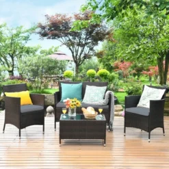 Costway 8PCS Rattan Patio Furniture Set Cushioned Sofa Chair Coffee Table RedBrownTurquoise -Garden Furniture Store GUEST 5c388a2b b01e 4d26 9e9a d7e7ee456b36