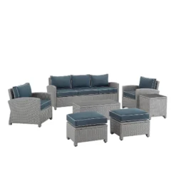 Bradenton 7pc Outdoor Wicker Sofa And Arm Chair Seating Set With Coffee Table, Side Table And 2 Ottomans - Navy/Gray - Crosley 12 Bradenton 7pc Outdoor Wicker Sofa And Arm Chair Seating Set With Coffee Table, Side Table And 2 Ottomans - Navy/Gray - Crosley -Garden Furniture Store GUEST 5c60f18a a80b 4238 8c42 80956dad9ebd