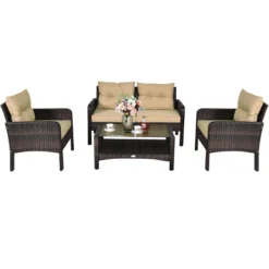 Costway 4PCS Patio Rattan Furniture Set Loveseat Sofa Coffee Table Sofa W/Cushion Garden 16 Costway 4PCS Patio Rattan Furniture Set Loveseat Sofa Coffee Table Sofa W/Cushion Garden -Garden Furniture Store GUEST 5cbb7734 7121 41f2 9b4c 5eaf0b73974f
