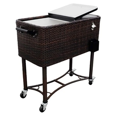 80qt Portable Rolling Patio Cooler Dark Wicker - Permasteel 6 80qt Portable Rolling Patio Cooler Dark Wicker - Permasteel - Image 6