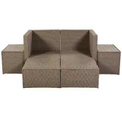 Outdoor Patio 6-Piece PE Wicker Sectional Sofa With 2 Coffee Tables, Brown Wicker + Beige Cushions - ModernLuxe -Garden Furniture Store GUEST 5eb33a05 ff7a 4c01 94e9 f5371de74140