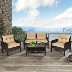 Costway 4PCS Patio Rattan Furniture Set Loveseat Sofa Coffee Table Sofa W/Cushion Garden 11 Costway 4PCS Patio Rattan Furniture Set Loveseat Sofa Coffee Table Sofa W/Cushion Garden -Garden Furniture Store GUEST 5ef30280 2fd6 44e5 b45c 0989ab5fd99a