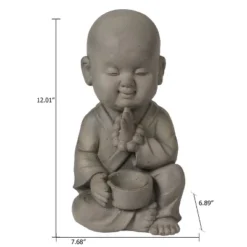 LuxenHome 12.01" Gray MgO Meditating Buddha Monk With Bowl And Beads Garden Statue -Garden Furniture Store GUEST 5f0ccc50 5521 4137 8dff d193f4c58e86