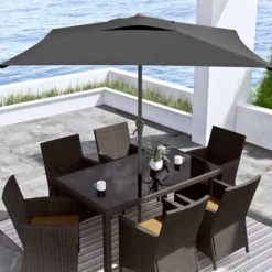 9' Square Titling Market Patio Umbrella With Base - CorLiving