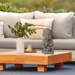 LuxenHome 12.01" Gray MgO Meditating Buddha Monk With Bowl And Beads Garden Statue -Garden Furniture Store GUEST 606c0345 f21a 4690 a01e e77f5a04c4d7