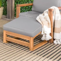 Galia 2pc Square Leg Acacia Wood Chair And Ottoman With Cushions - Brown - Saracina Home -Garden Furniture Store GUEST 60c10f7d 5b45 4211 b4ed 7da57de1baff