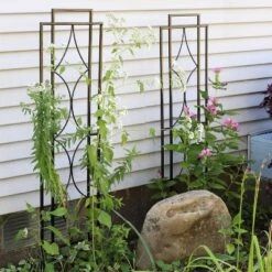 Sunnydaze Decorative Steel Metal Chic Diamonds Design Garden Trellis - Black - 2-Pack