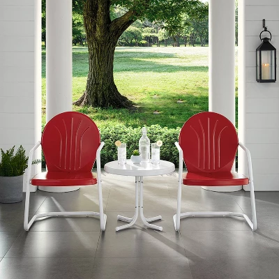 Griffith 3pc Metal Conversation Seating Set - Red - Crosley 1 Griffith 3pc Metal Conversation Seating Set - Red - Crosley