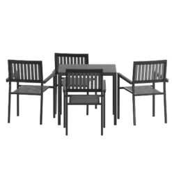 Emma And Oliver 5 Piece Modern Weather And Rust Resistant Black Steel And Polyresin Patio Set With Table And 4 Chairs For Indoor/Outdoor Use -Garden Furniture Store GUEST 6205964c 0078 408c a5eb 38408a39bc47