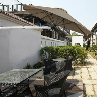 Costway 8ft Wall-Mounted Umbrella Telescopic Folding Tilt Sun Shade TanTurquoise 13 Costway 8ft Wall-Mounted Umbrella Telescopic Folding Tilt Sun Shade TanTurquoise - Image 13