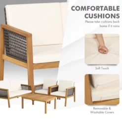 Tangkula 4-Piece Patio Acacia Wood Furniture Set Outdoor PE Rattan Conversation Set With Removable Cushions 13 Tangkula 4-Piece Patio Acacia Wood Furniture Set Outdoor PE Rattan Conversation Set With Removable Cushions -Garden Furniture Store GUEST 6367c639 1ba2 476d 8997 7ecfa658c97b