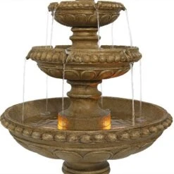Sunnydaze Decor Sunnydaze 65"H Electric Resin And Concrete 4-Tier Eggshell Edge Outdoor Water Fountain With LED Lights -Garden Furniture Store GUEST 63f04881 4e55 4565 8be9 dbbececeaf85