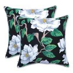 Set Of 2 Magnolia Outdoor/Indoor Throw Pillows Black - Pillow Perfect -Garden Furniture Store GUEST 64229403 b0b5 4148 8247 3d96027f3bc3