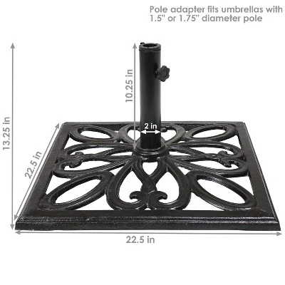 Sunnydaze Decor Sunnydaze Outdoor Heavy-Duty Cast Iron Decorative Imperial Geometric Design Square Patio Umbrella Base - 16" - Black 4 Sunnydaze Decor Sunnydaze Outdoor Heavy-Duty Cast Iron Decorative Imperial Geometric Design Square Patio Umbrella Base - 16" - Black - Image 4