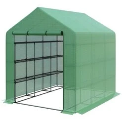 Outsunny Walk-in Greenhouse For Outdoors With Roll-up Zipper Door, 18 Shelves, PE Cover, Heavy Duty Humidity Seal, 95.25" X 70.75" X 82.75" -Garden Furniture Store GUEST 65d12576 1aac 4bf5 8277 b32ba52dc2c8