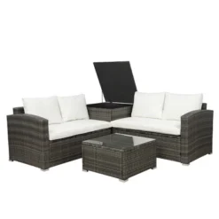 4pc Wicker Patio Conversation Set With Cushions - Gray/Beige - GODEER 22 4pc Wicker Patio Conversation Set With Cushions - Gray/Beige - GODEER -Garden Furniture Store GUEST 65e82cff 370b 4355 8817 68a365772df8