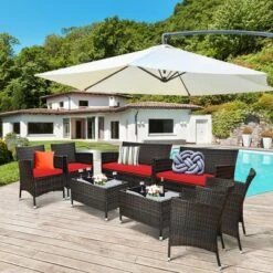 Costway 8PCS Rattan Patio Furniture Set Cushioned Sofa Chair Coffee Table RedBrownTurquoise -Garden Furniture Store GUEST 6634ead2 ba3c 401f b555 49de8c354216