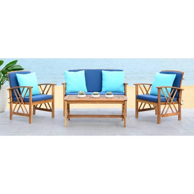 Fontana 4pc Outdoor Set - Natural Look/Navy - Safavieh 1 Fontana 4pc Outdoor Set - Natural Look/Navy - Safavieh