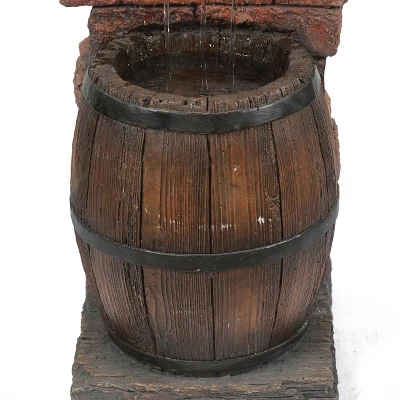 LuxenHome Resin Wine Bottle And Barrel Outdoor Fountain With LED Lights 3 LuxenHome Resin Wine Bottle And Barrel Outdoor Fountain With LED Lights - Image 3