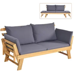 Tangkula Outdoor Folding Daybed Patio Acacia Wood Convertible Couch Sofa Bed TurquoiseRed WhiteDark Grey -Garden Furniture Store GUEST 66ff3677 d1ec 4dd6 8083 e42a2cb437fe