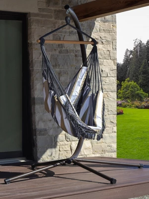 The Hamptons Collection 72” Grey Brazilian Style Hammock Chair With A Hanging Bar 2 The Hamptons Collection 72” Grey Brazilian Style Hammock Chair With A Hanging Bar - Image 2