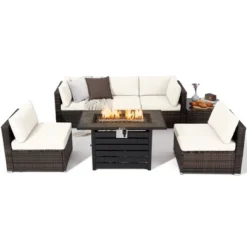 Tangkula 7PCS Patio Rattan Furniture Set 42" Fire Pit Table W/ Cover Cushioned 23 Tangkula 7PCS Patio Rattan Furniture Set 42" Fire Pit Table W/ Cover Cushioned -Garden Furniture Store GUEST 679eed14 de7f 4c18 9bd8 338c45e9c1a3