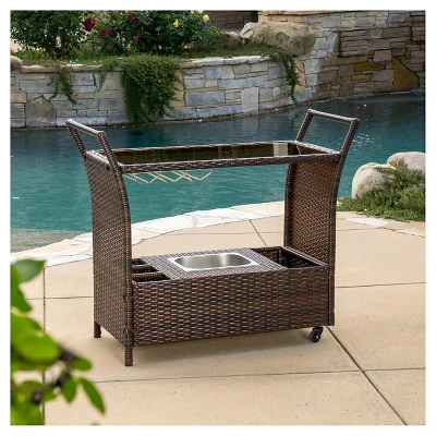 Bahama Wicker Bar Cart - Brown - Christopher Knight Home 2 Bahama Wicker Bar Cart - Brown - Christopher Knight Home - Image 2