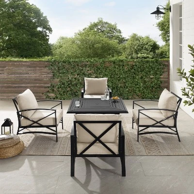 Kaplan 5pc Outdoor Conversation Set With Dante Fire Table & 4 Arm Chairs - Oatmeal - Crosley 6 Kaplan 5pc Outdoor Conversation Set With Dante Fire Table & 4 Arm Chairs - Oatmeal - Crosley - Image 6