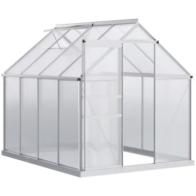 Outsunny Aluminum Greenhouse, Polycarbonate Walk-in Garden Greenhouse Kit With Adjustable Roof Vent, Rain Gutter And Sliding Door For Winter, Silver 8 Outsunny Aluminum Greenhouse, Polycarbonate Walk-in Garden Greenhouse Kit With Adjustable Roof Vent, Rain Gutter And Sliding Door For Winter, Silver - Image 8