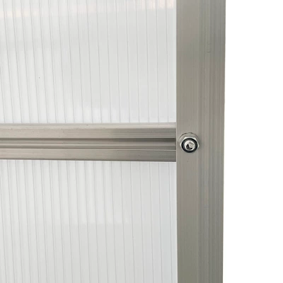 Outsunny Aluminum Greenhouse, Polycarbonate Walk-in Garden Greenhouse Kit With Adjustable Roof Vent, Rain Gutter And Sliding Door For Winter, Silver 4 Outsunny Aluminum Greenhouse, Polycarbonate Walk-in Garden Greenhouse Kit With Adjustable Roof Vent, Rain Gutter And Sliding Door For Winter, Silver - Image 4