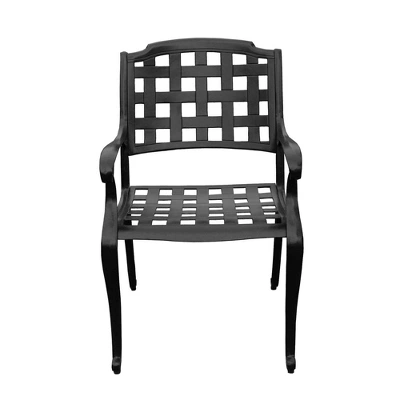 7pc Outdoor Dining Set With 59" Modern Ornate Mesh Aluminum Round Table & Checker Chairs - Black - Oakland Living 4 7pc Outdoor Dining Set With 59" Modern Ornate Mesh Aluminum Round Table & Checker Chairs - Black - Oakland Living - Image 4