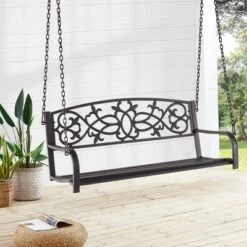 Costway 2-Person Metal Outdoor Porch Swing Hanging Patio Bench 485 Lbs Capacity BlackBrown -Garden Furniture Store GUEST 6a9dd632 6f15 4a23 a976 0cdc48d44077