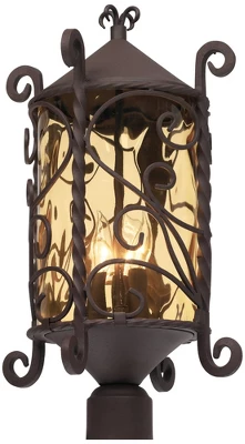 John Timberland Casa Seville Rustic Vintage Outdoor Pier Mount Light Dark Walnut 23 1/2" Hammered Champagne Glass For Post Exterior Barn Deck