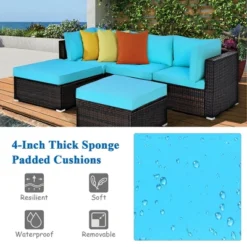 Costway 5PCS Patio Rattan Sectional Conversation Set Ottoman Turquoise 13 Costway 5PCS Patio Rattan Sectional Conversation Set Ottoman Turquoise -Garden Furniture Store GUEST 6b758f1e 670a 444f 82df e52ce1eb40db