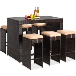 Best Choice Products 7-Piece Outdoor Rattan Wicker Bar Dining Patio Furniture Set W/ Glass Table Top, 6 Stools -Garden Furniture Store GUEST 6bb271b8 59d8 400e b404 c8f77272404f