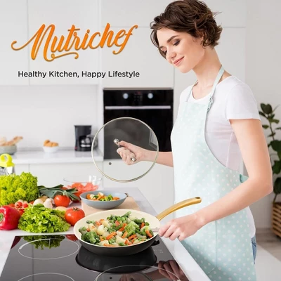 NutriChef 12” Fry Pan With Lid - Large Skillet Nonstick Frying Pan With Golden Titanium Coated Silicone Handle, Ceramic Coating 2 NutriChef 12” Fry Pan With Lid - Large Skillet Nonstick Frying Pan With Golden Titanium Coated Silicone Handle, Ceramic Coating - Image 2