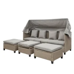4pc Outdoor Adjustable Wicker Sectional Set With Canopy & Table - GODEER -Garden Furniture Store GUEST 6be8053e c17f 4c1d bb04 e4de924aa441