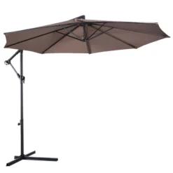 Costway 10' Hanging Umbrella Patio Sun Shade Offset Outdoor Market W/t Cross Base Tan