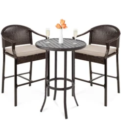 Best Choice Products 3-Piece Outdoor Wicker Bistro Bar Height Set For Patio, Garden W/ Barstools, Steel Frame -Garden Furniture Store GUEST 6cdc31fd 130f 4cea 91f8 ec8a4a532c5b