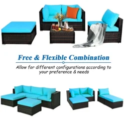 Costway 5PCS Patio Rattan Sectional Conversation Set Ottoman Turquoise 12 Costway 5PCS Patio Rattan Sectional Conversation Set Ottoman Turquoise -Garden Furniture Store GUEST 6ce32481 54b4 414c b004 cdcd41b88911