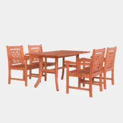 Malibu 5pc Wood Outdoor Patio Dining Set - Tan - Vifah