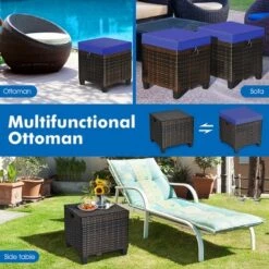 Costway 2PCS Patio Rattan Ottoman Cushioned Seat Foot Rest Coffee Table Furniture Garden Navy -Garden Furniture Store GUEST 6d1174a7 85f0 4ebf aff6 7bd2f9bb153a