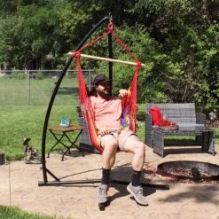 Sunnydaze Decor Sunnydaze Double Cushion Hanging Rope Hammock Chair Swing With X-Stand For Backyard Or Patio - 250 Lb Weight Capacity -Garden Furniture Store GUEST 6d3de95c b56d 4c27 9aca c05cae07b4b0