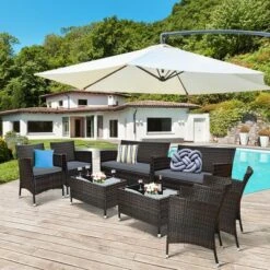 Costway 8PCS Rattan Patio Furniture Set Cushioned Sofa Chair Coffee Table RedBrownTurquoise -Garden Furniture Store GUEST 6de1cf98 7183 40fa ac48 c5804a8178a2