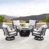 Oakland Living 5pc Deep Seating Aluminum Outdoor Patio Fire Pit Dining Set With Stripe Pattern Fire Table Copper/Gray