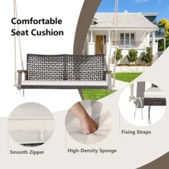 Tangkula 2-Seat Rattan Porch Swing Chair Outdoor Wicker Swing Bench W/ Seat Cushion -Garden Furniture Store GUEST 6e6c8804 3f50 4390 9188 ddc9fd9a3ae7