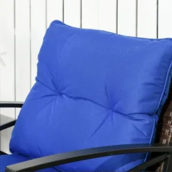 Outsunny 3 Piece Rocking Bistro Set, Outdoor Wicker Patio Furniture, 2 Porch Rockers, Table, Tufted Cushions, Conversation Set, Dark Blue -Garden Furniture Store GUEST 6f04c996 d7f8 469d bd87 7d40318f006c