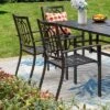 8pc Outdoor Dining Set With Metal Slat Top Table & Wrought Iron Chairs - Black/Beige - Captiva Designs